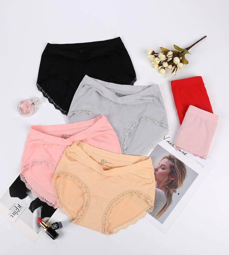 Seamless Stretchy Cotton Panties with Lace Trimmings #254