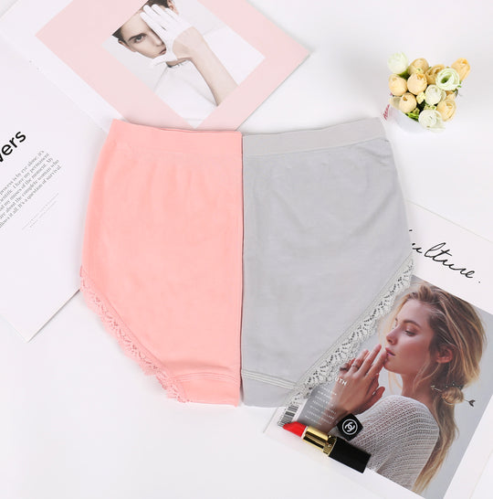 Seamless Stretchy Cotton Panties with Lace Trimmings #254