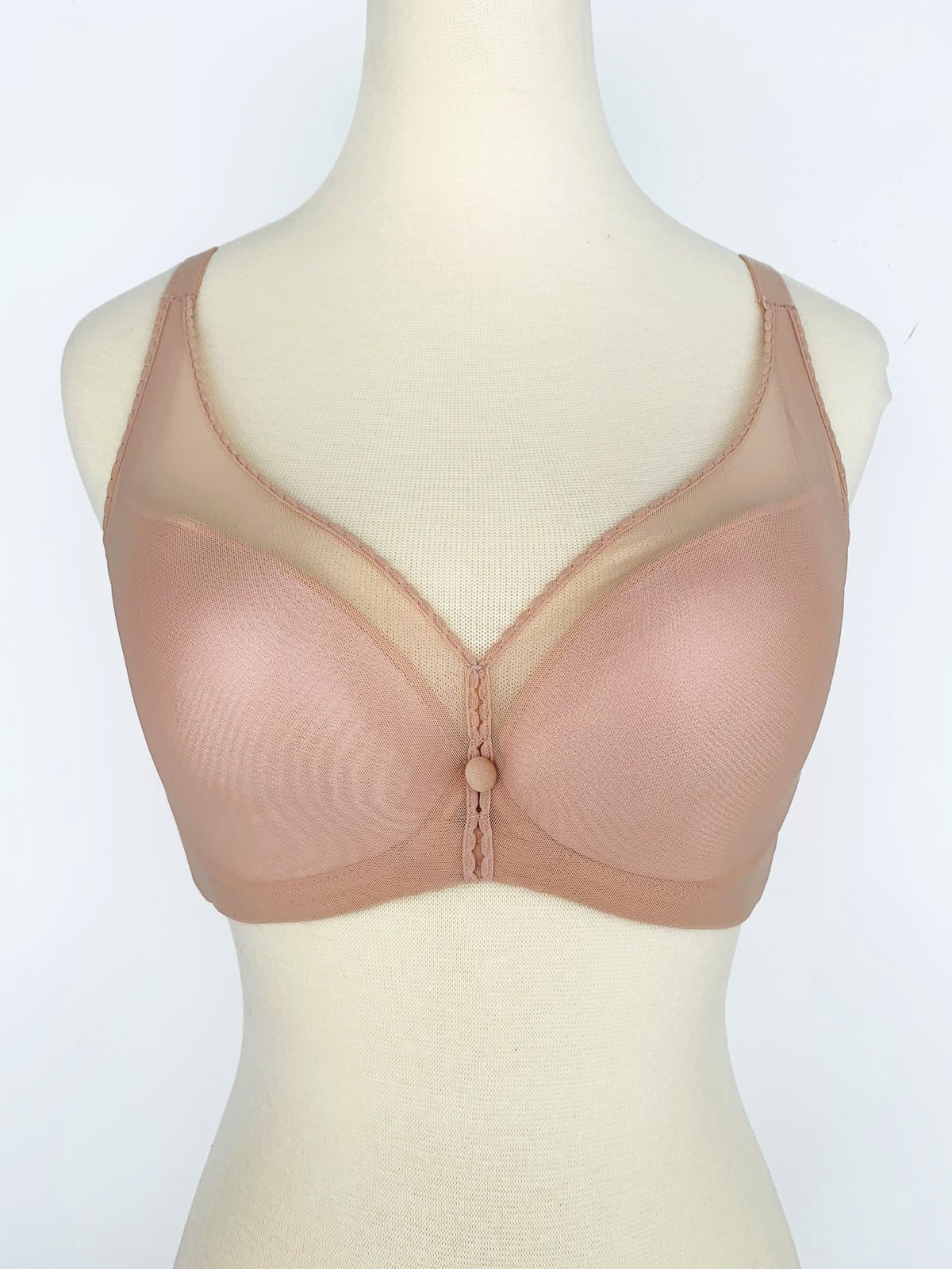 Detail view of memory wire lace contour bra showing adaptive wire technology