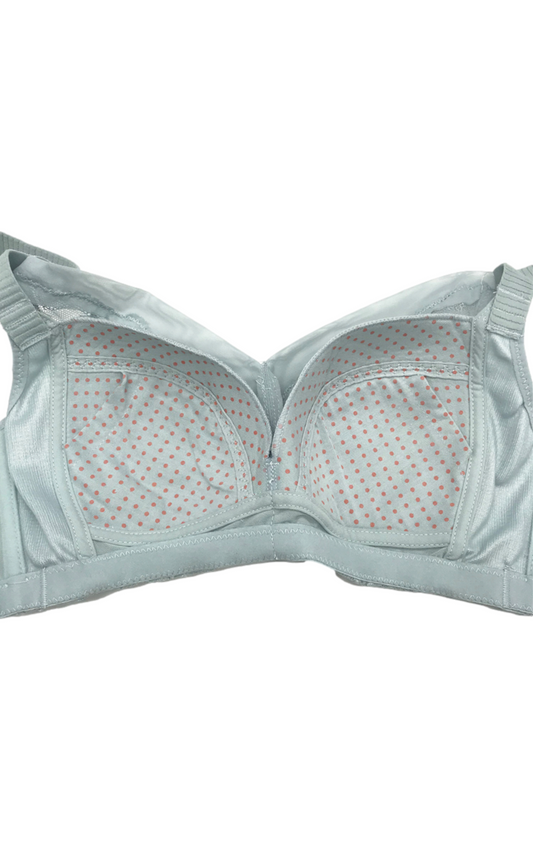 Blue Bra Close-Up of Cups – Detailed close-up of the bra's cups, showing the intricate floral lace pattern.