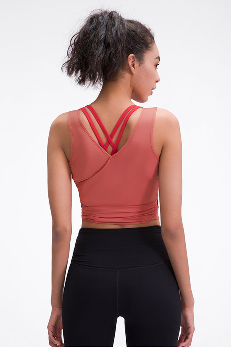 Ribbon Tie Front V Neck Active Tank Cover-Up