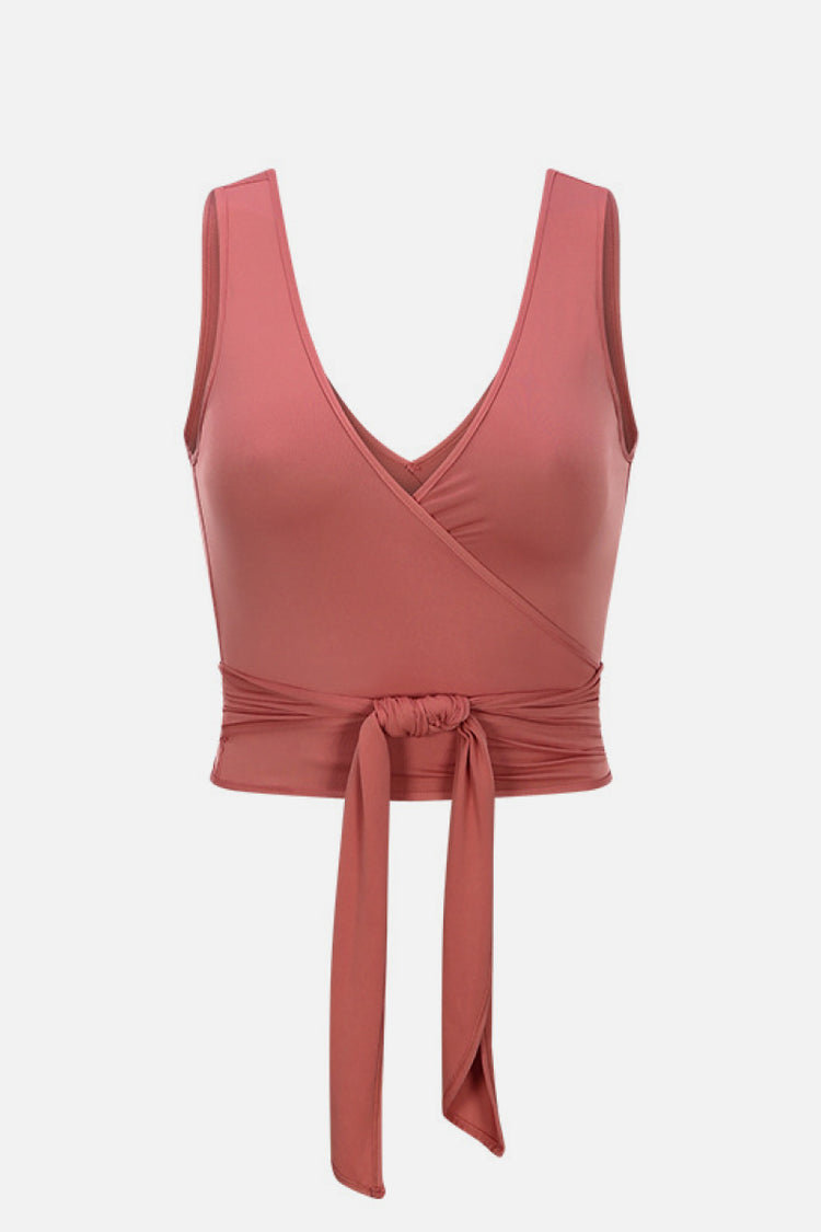 Ribbon Tie Front V Neck Active Tank Cover-Up