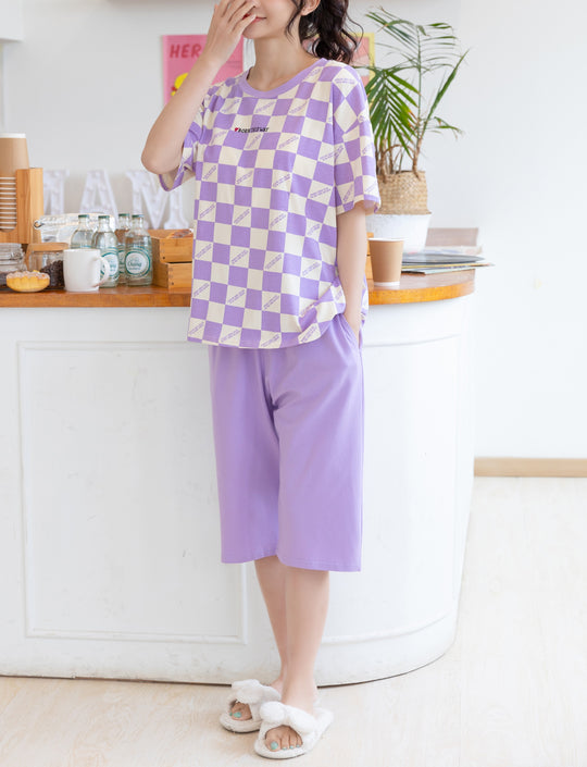 Loose Fit Checkered Knee Length Pajamas #72322