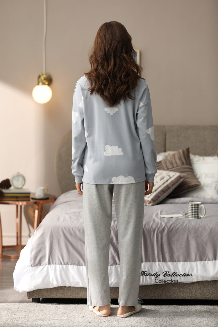 Cute Cloud Print Long Sleeve Couple Pajamas #75018