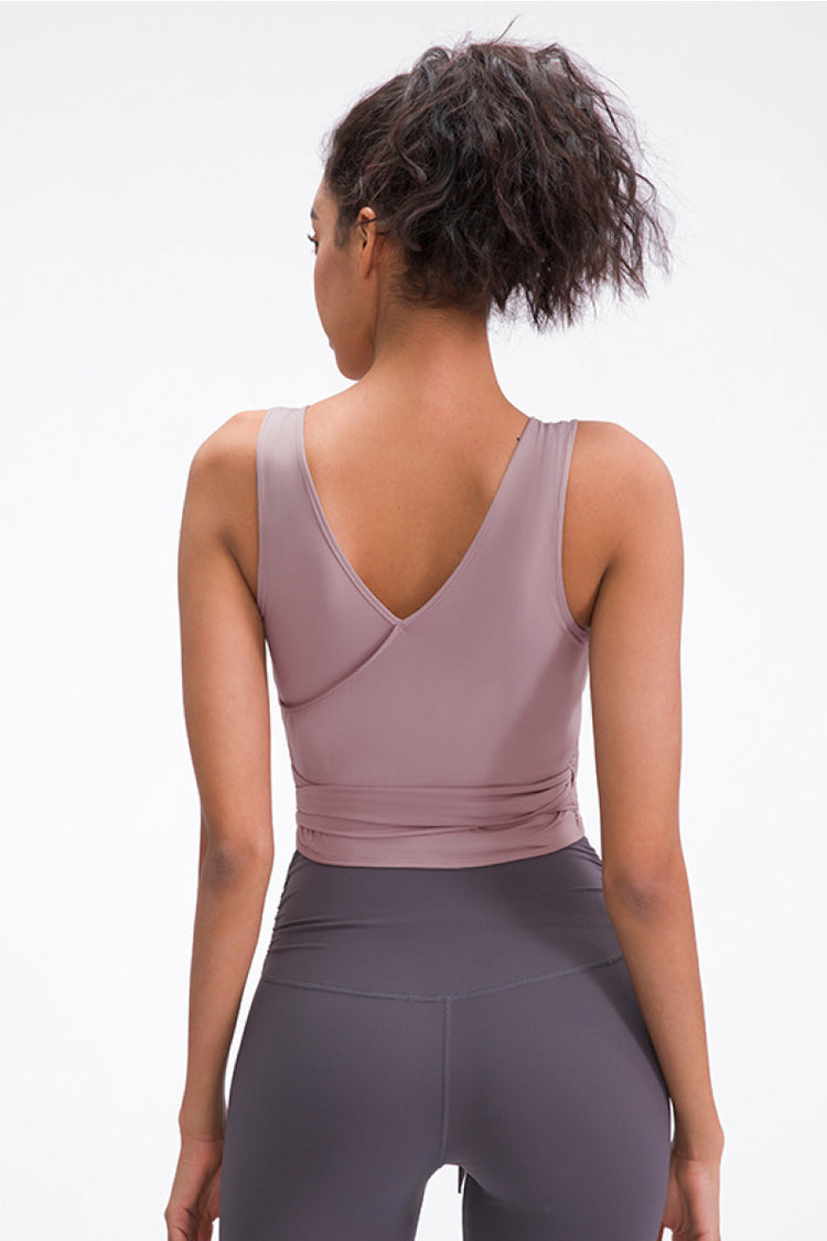 Ribbon Tie Front V Neck Active Tank Cover-Up