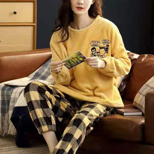 Soft Long Sleeve Comic Print Fleece Pajamas #751052