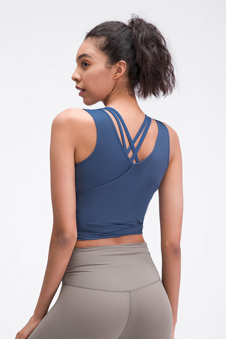 Ribbon Tie Front V Neck Active Tank Cover-Up