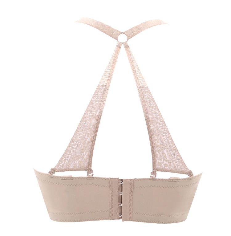 Back view of the beige push-up bra highlighting the wide, smoothing sidebands.