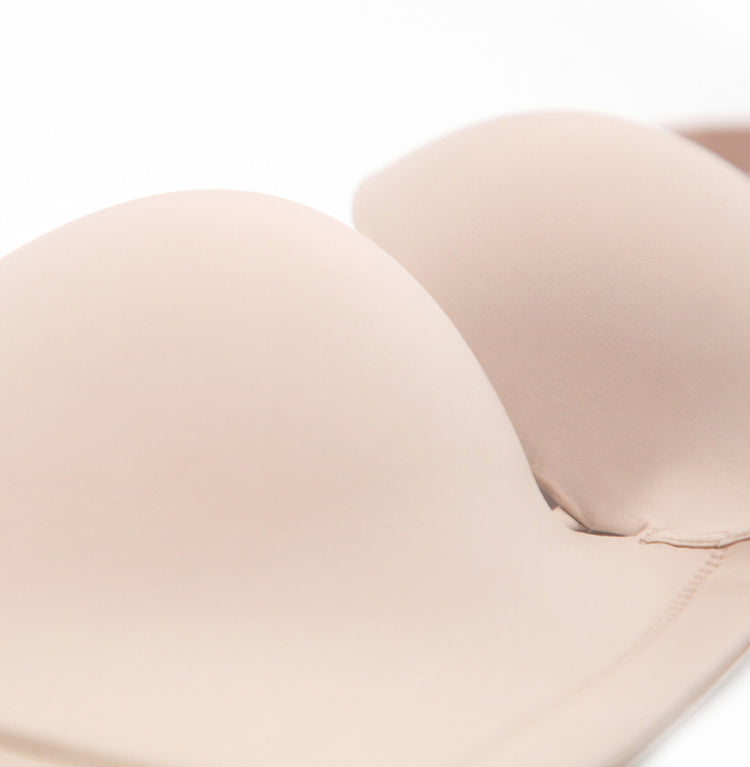 Close-up of the bra’s smooth, molded cup, emphasizing the breathable fabric.