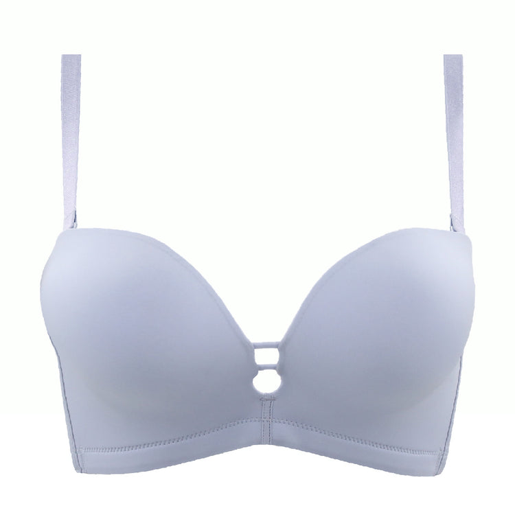 Blue ergonomic mold cup push-up bra with a front keyhole detail and smooth, seamless cups. Offers comfort and lift, ideal for everyday wear.