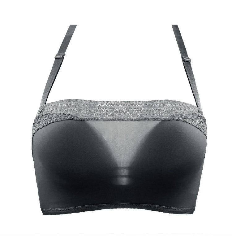 Front view of the black push-up bra featuring lace detailing and ergonomic molded cups.