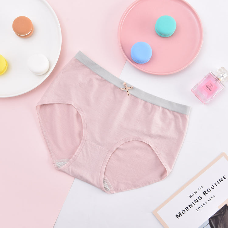 Cotton Panties for Women - Breathable Two Toned Panty with Cute Ribbon #6909