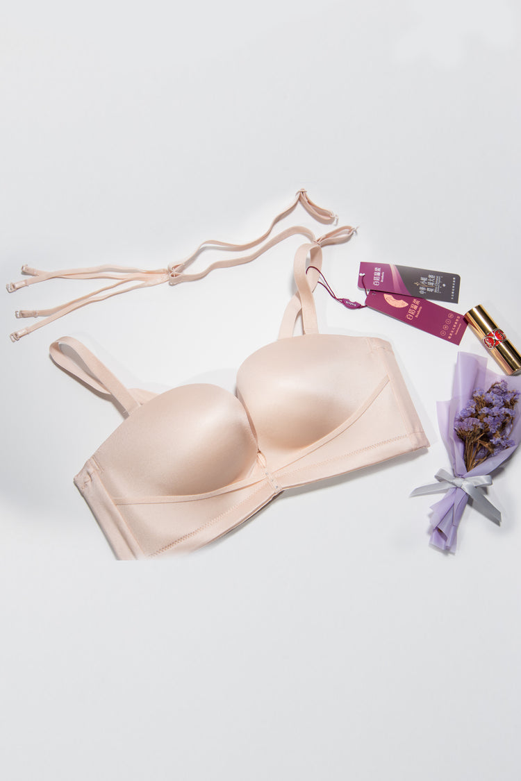 Wireless Multi Way Strapless Bra - Sculptural Mold Cup (Padded) Deep V No Wire Comfortable Strapless Push Up Bra #11824