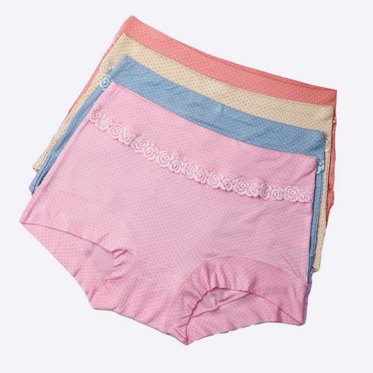 Cotton Panties for Women - Floral Lace Panty with Polka Dot Print #W8105