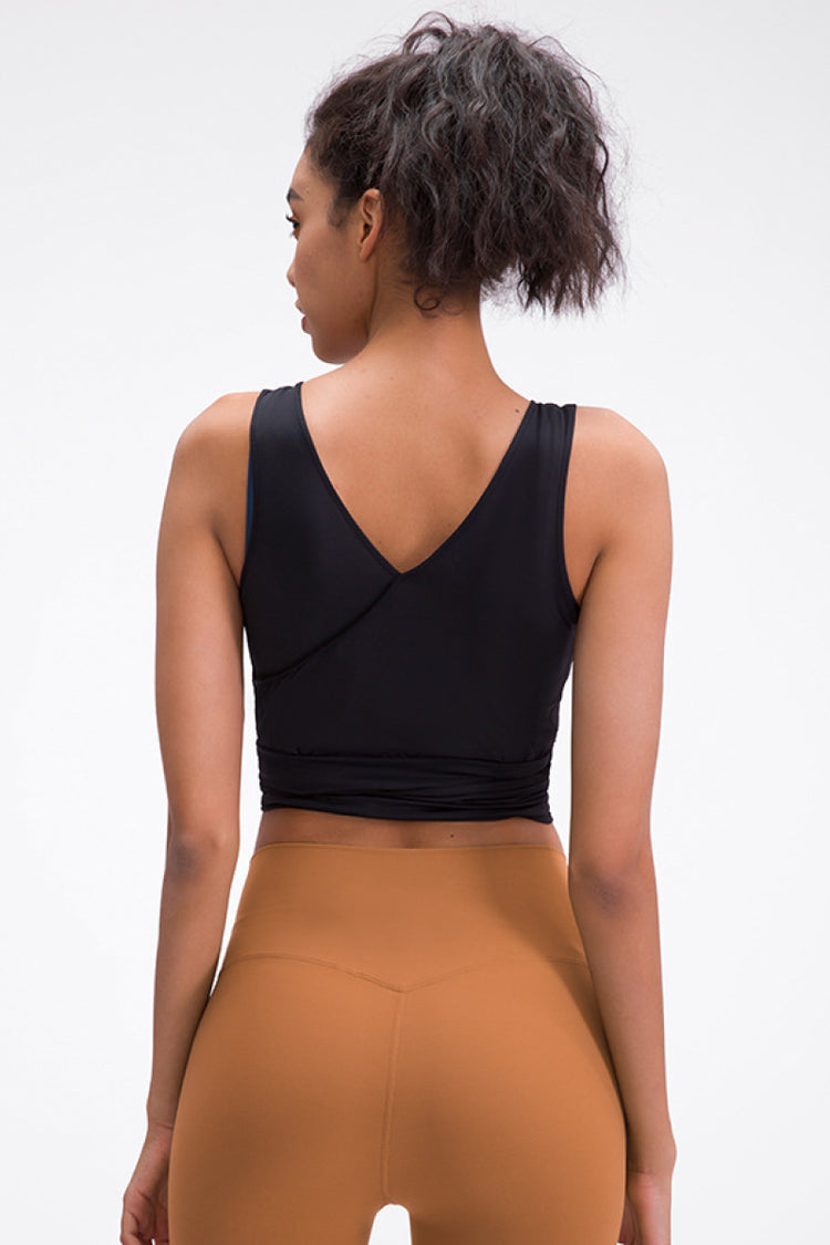 Ribbon Tie Front V Neck Active Tank Cover-Up