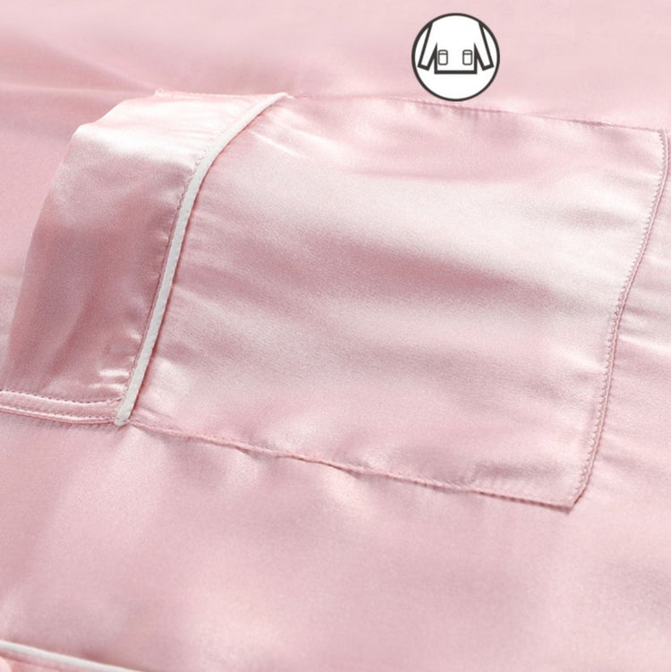 Korean Silk Night Dress For Women - Long Sleeve V-Neck Sweetheart Night Dress #750202