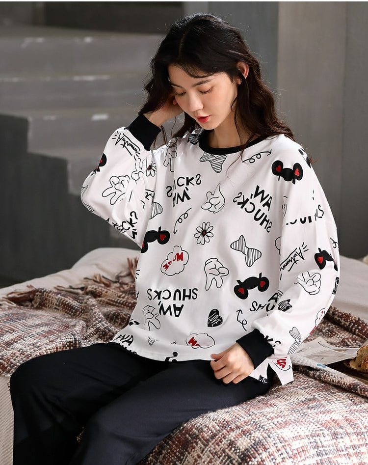 Comfy Long Sleeves Pajamas with Cute Print #73505