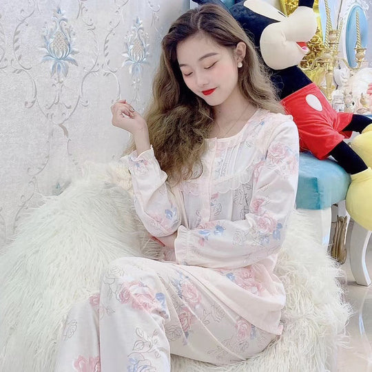 Cotton Pajamas - Lovely Rose Print  Long Sleeve Pajamas #73062